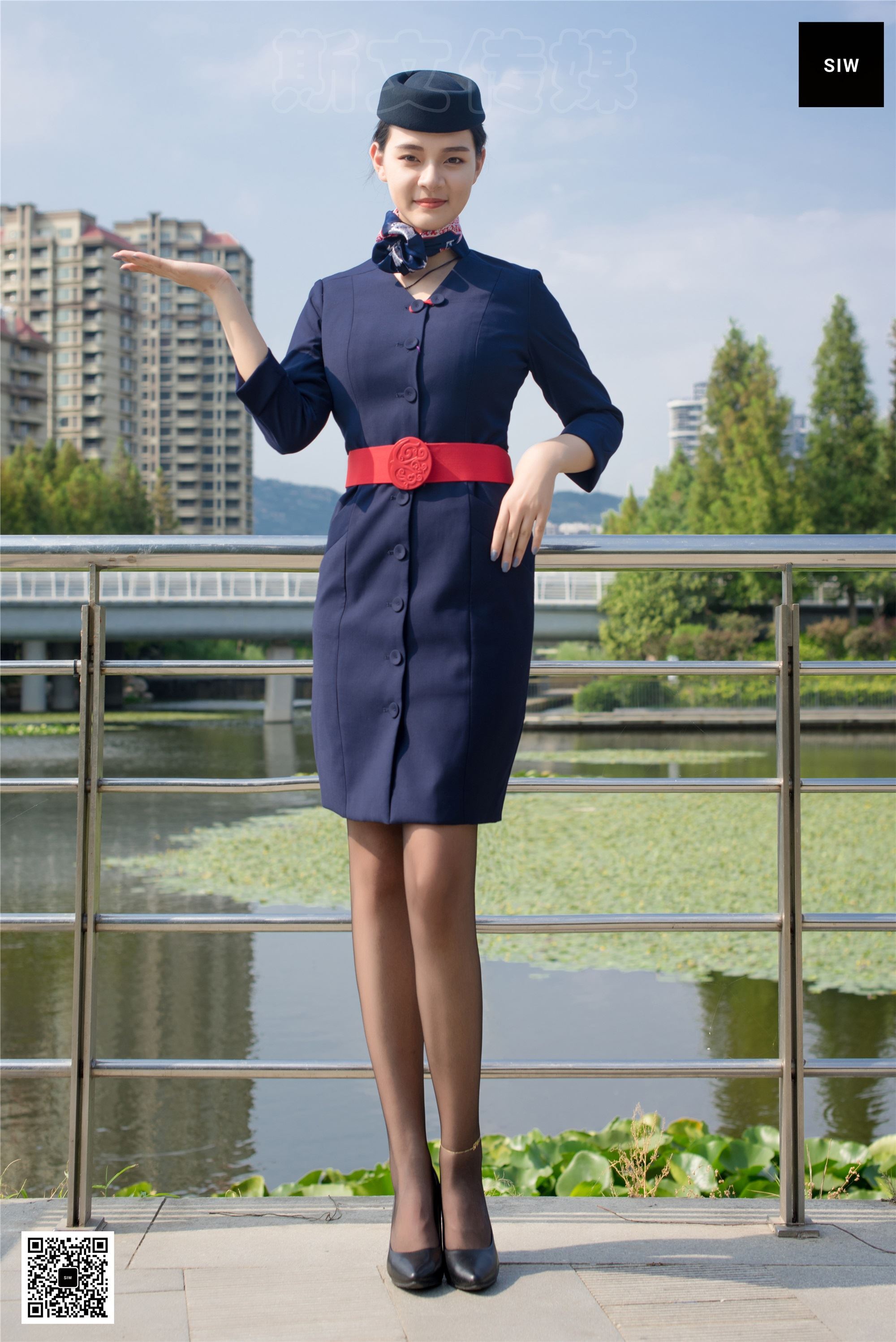 SIW斯文传媒 051 东航工装制服帽子丝巾套裙四件套 - 思琪